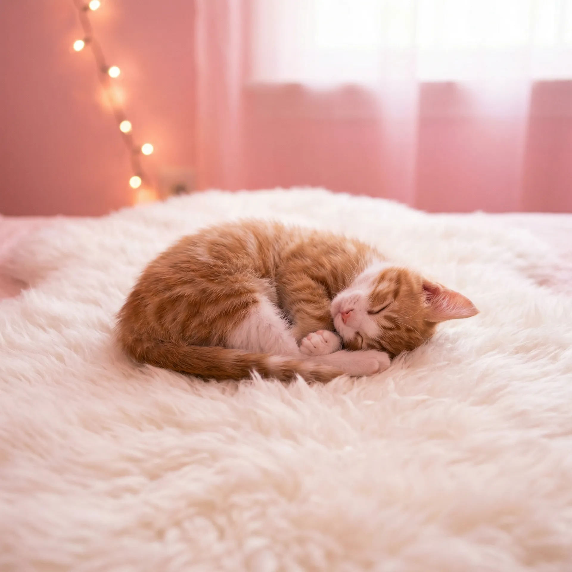 小猫蜷成一团入睡 - 危险工作